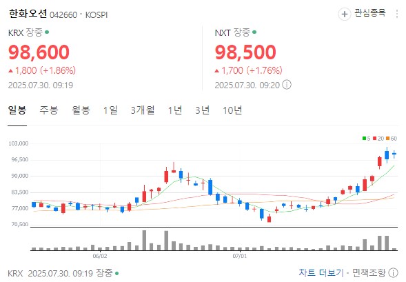한화오션 차트 분석