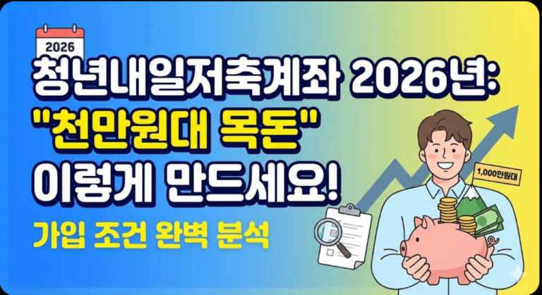 청년내일저축계좌 2026년: “천만원대 목돈” 이렇게 만드세요! 가입 조건 완벽 분석