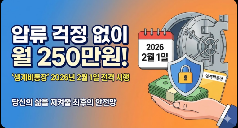 압류 걱정 없이 월 250만원! ‘생계비통장’ 2026년 2월 1일 전격 시행, 당신의 삶을 지켜줄 최후의 안전망